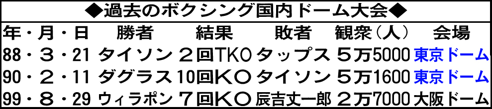 過去のボクシング国内ドーム大会