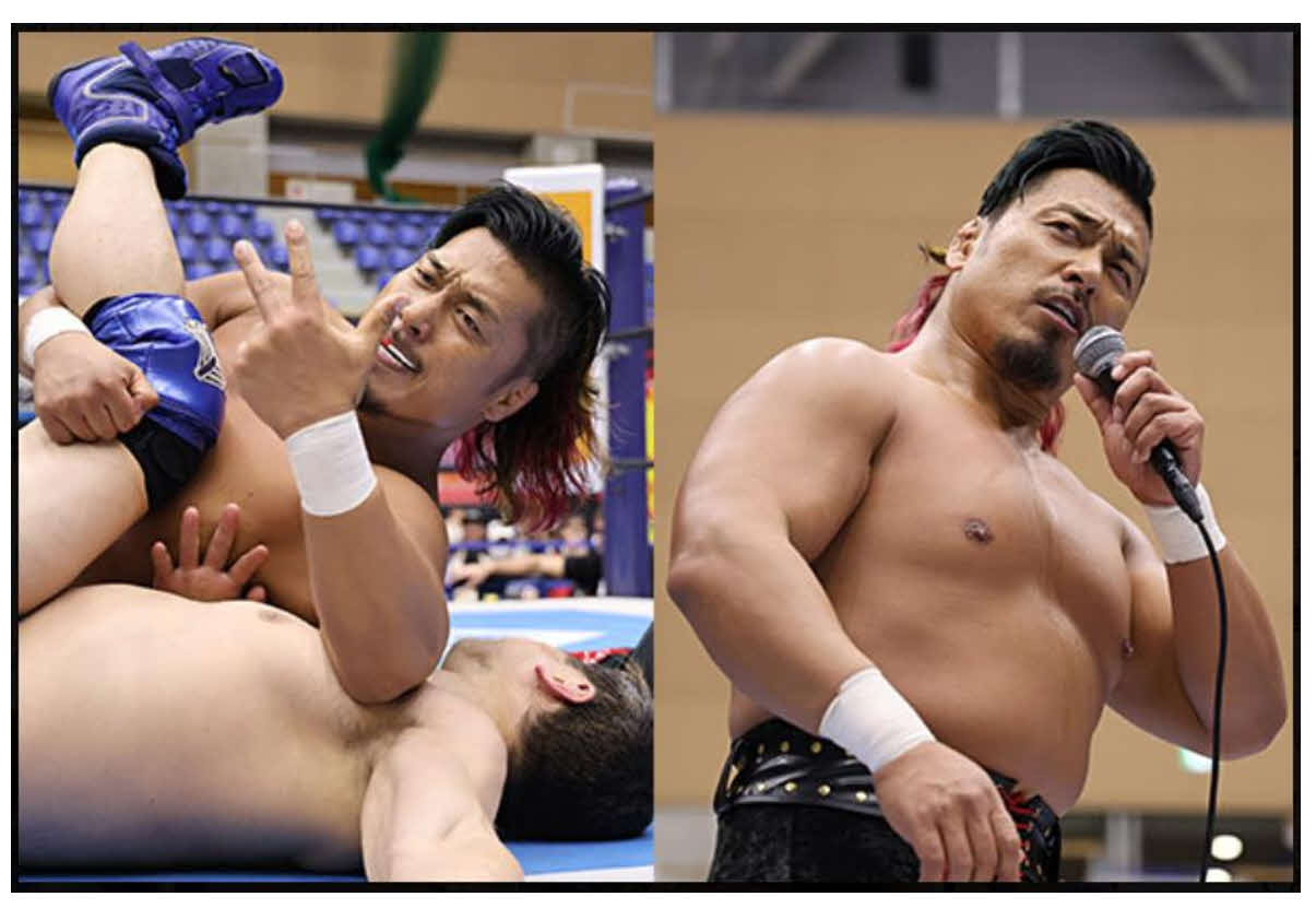 TAKAみちのくを仕留めた鷹木信悟は試合後にマイクを握って完全勝利を予告した（新日本プロレス公式Xから）