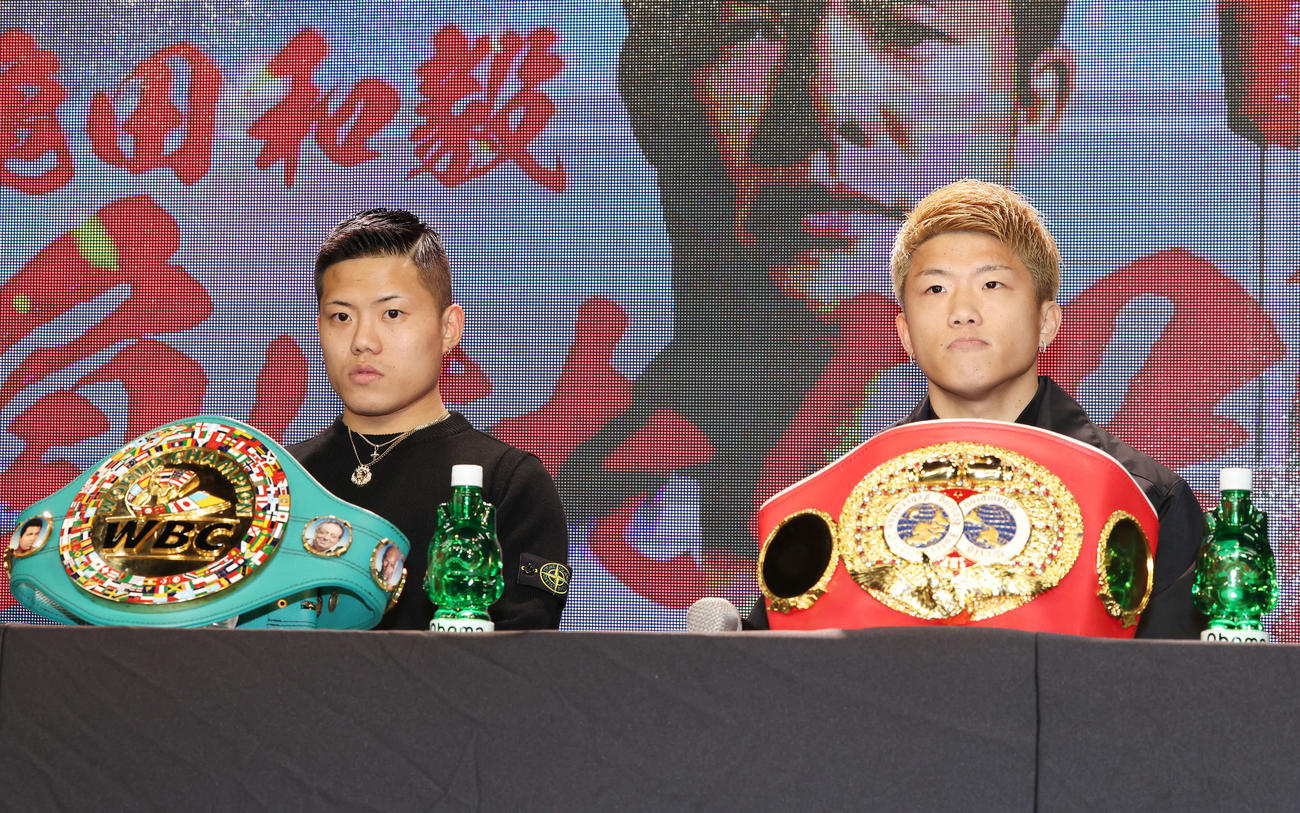 「3150FIGHT vol．8」発表記者会見に臨む重岡優（左）と重岡銀（撮影・宮地輝）