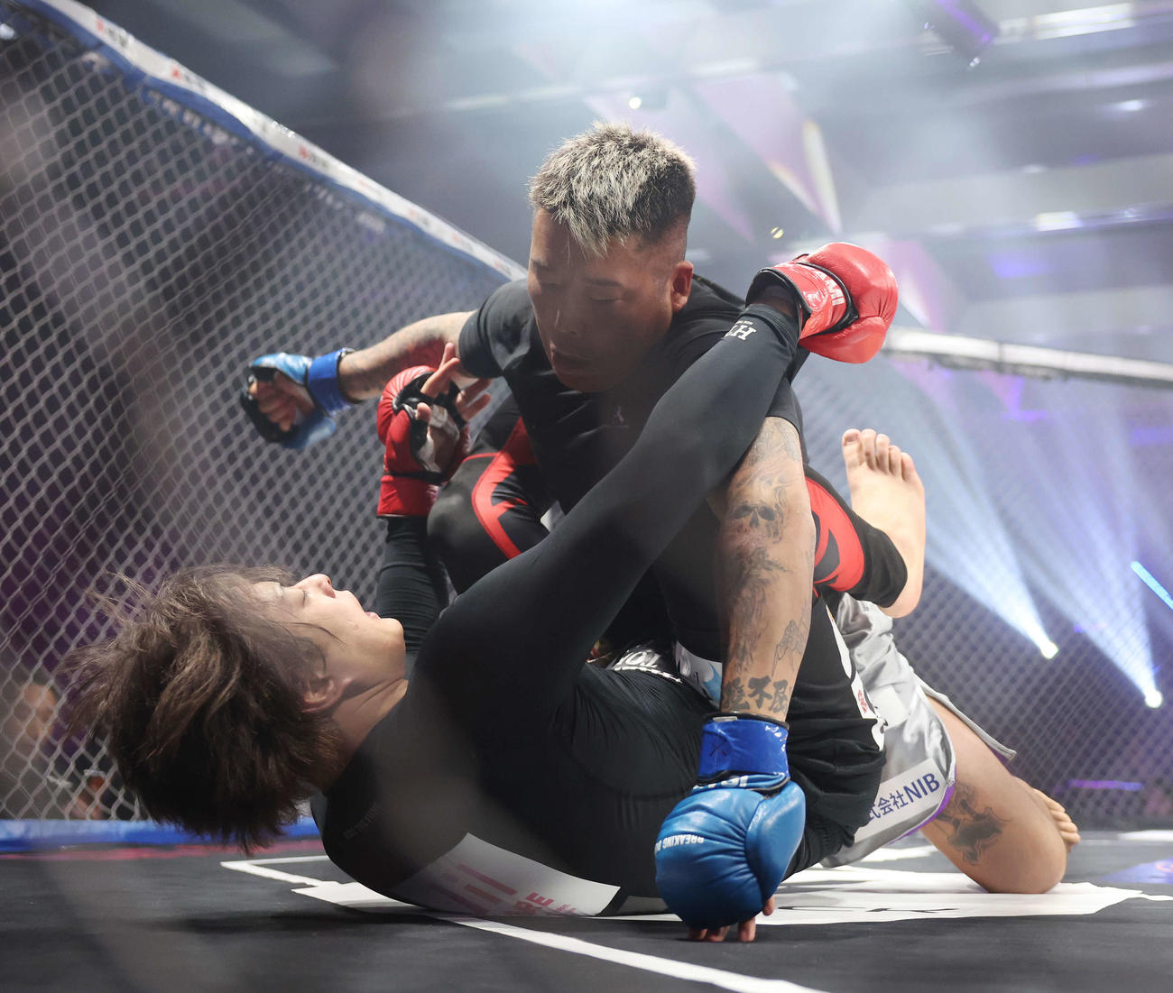 やり合う舞杞維沙耶（下）と佐藤崚汰（撮影・宮地輝）