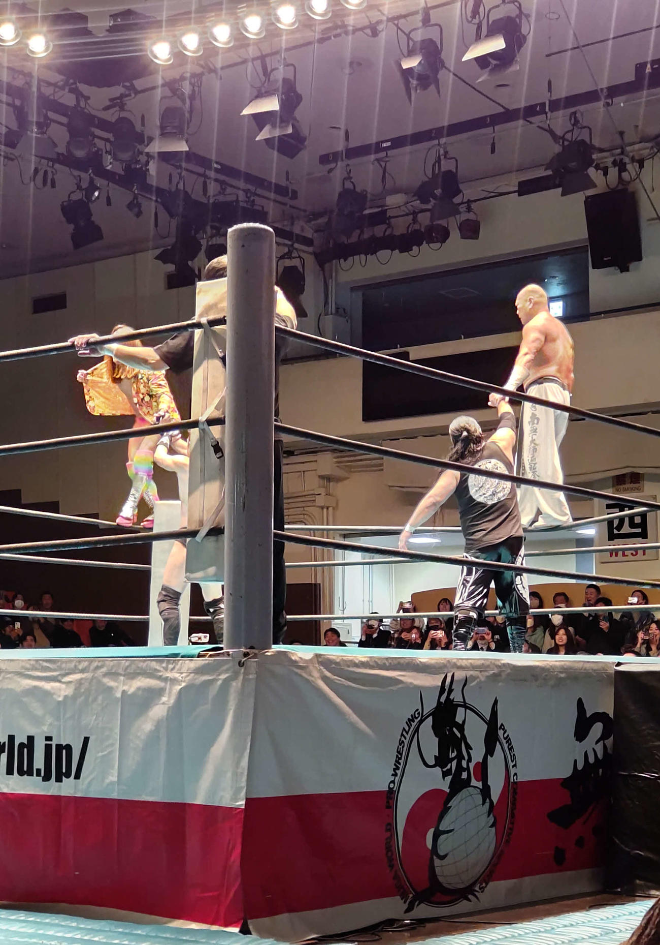 W拝み渡りを成功させた新崎人生（右）と黒潮TOKYOジャパン（奥）