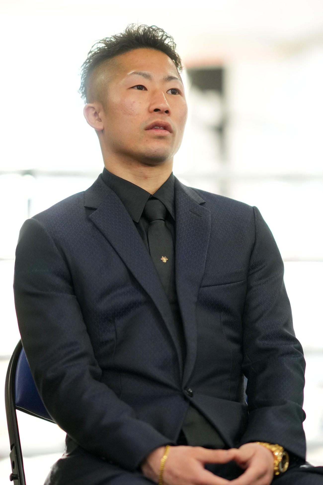 防衛戦が決まり会見を行った井上拓（撮影・横山健太）