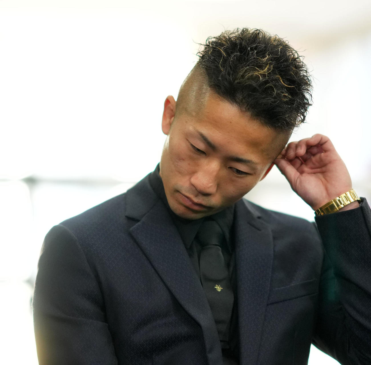 防衛戦が決まり会見を行った井上拓（撮影・横山健太）