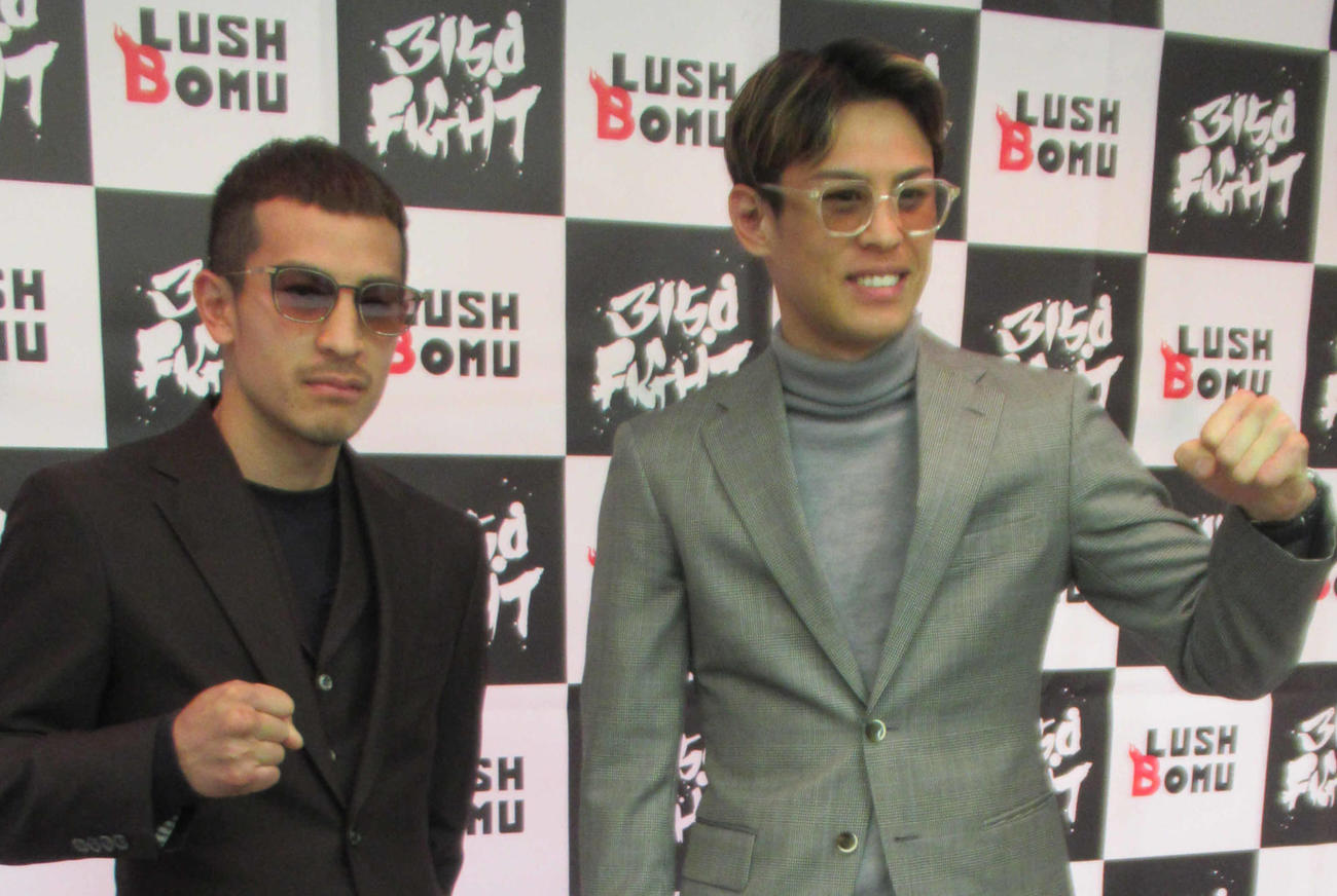 兄弟世界王者へ意気込む矢吹（左）と力石（撮影・実藤健一）