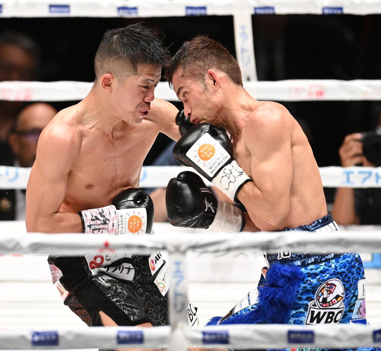 6回、ジェルサエムと激しく打ち合う重岡優（左）（撮影・森本幸一）
