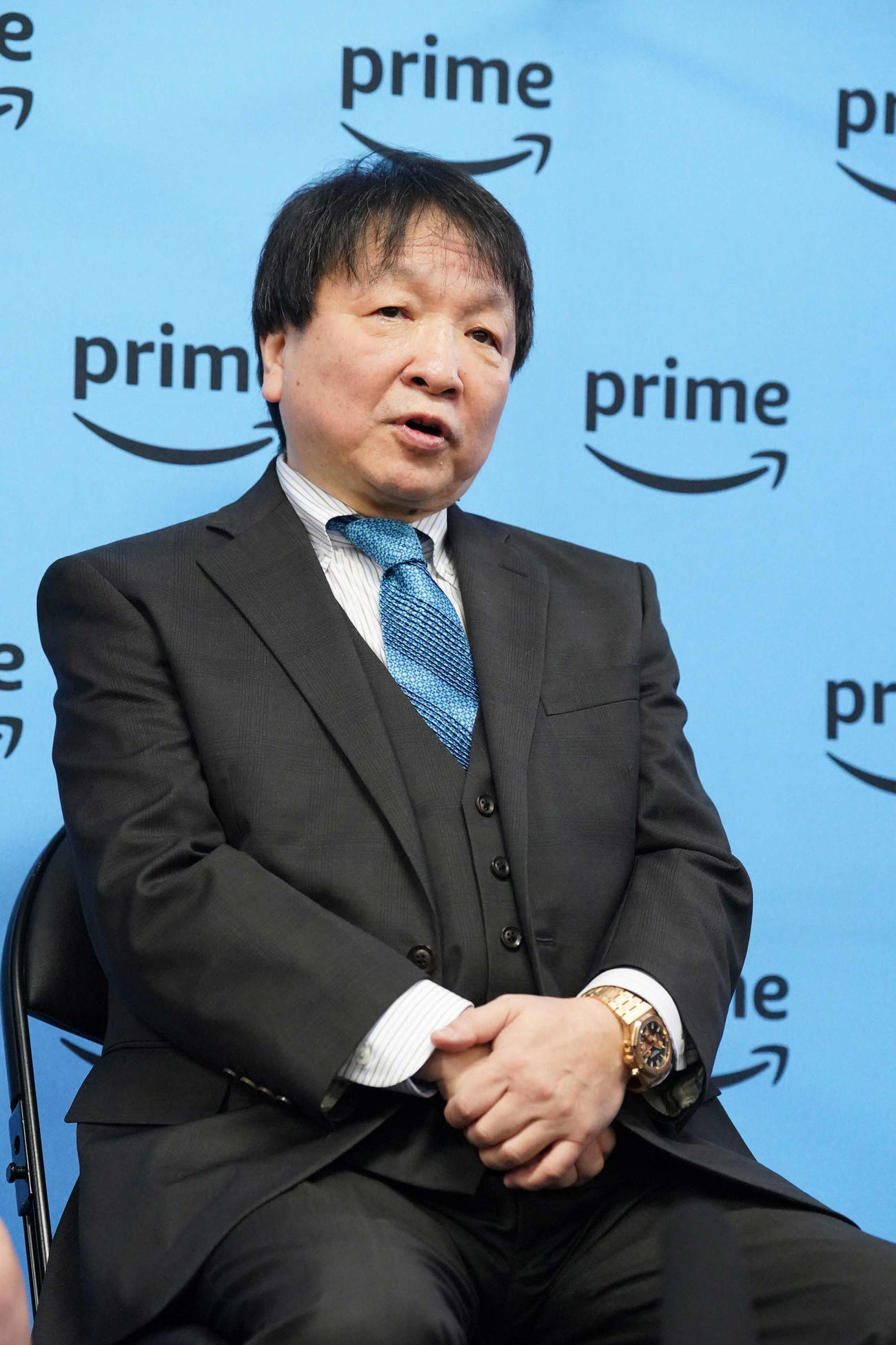 井上尚の公開練習前に会見する大橋ジムの大橋会長（撮影・小沢裕）
