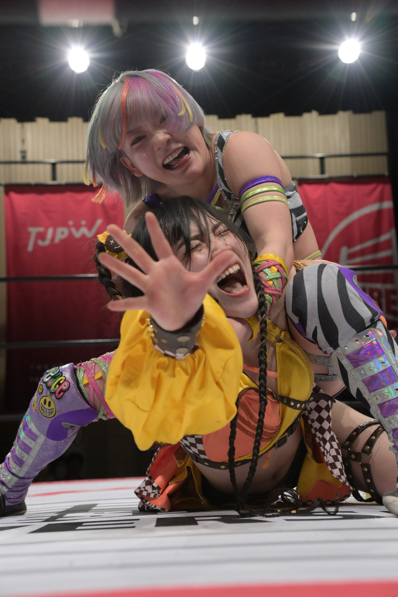 HIMAWARI（下）にらくだ固めを仕掛ける遠藤有栖（東京女子プロレス提供）