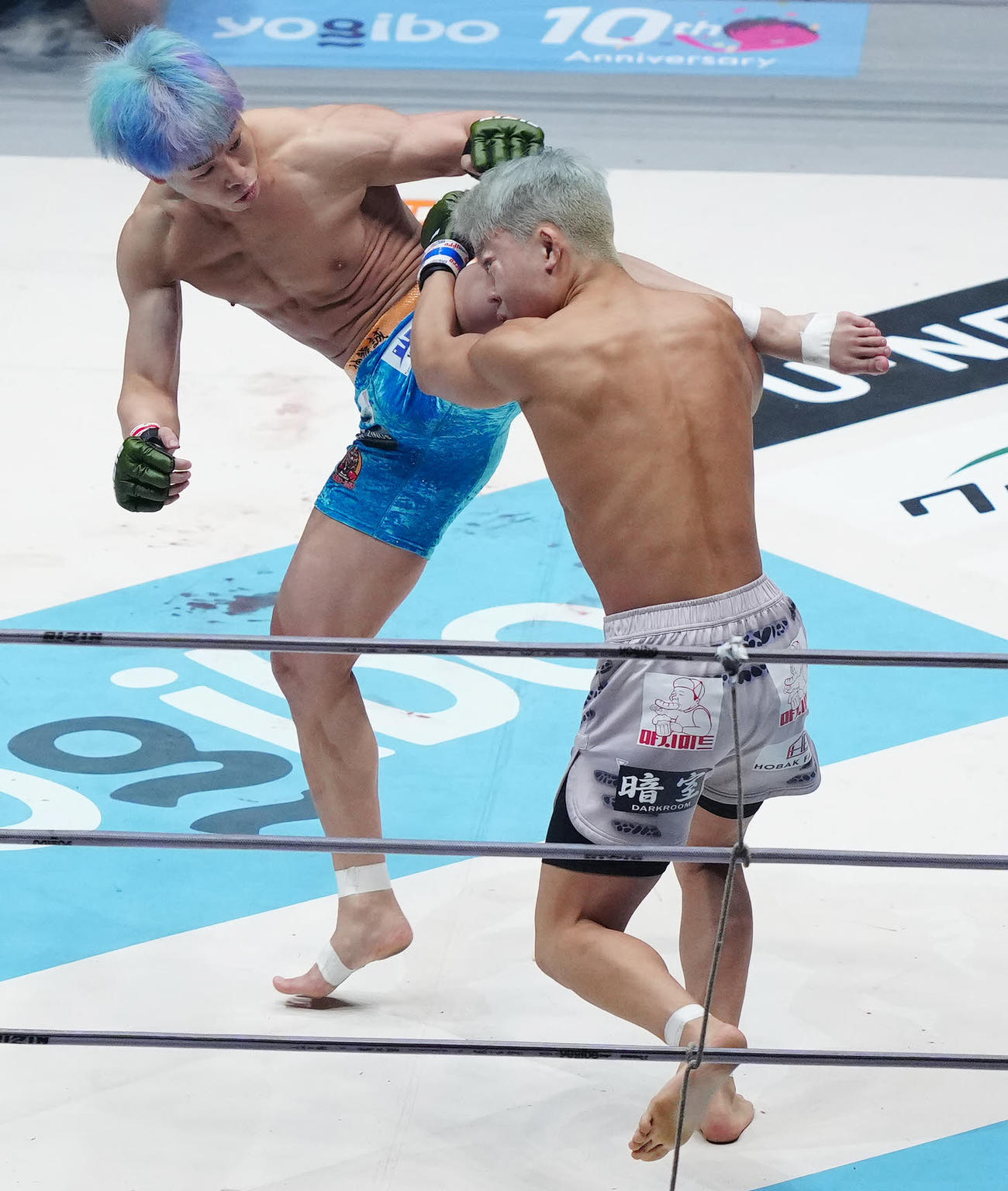 神龍誠対イ・ジョンヒョン　1回、イ・ジョンヒョン（右）にキックを放つ神龍（撮影・江口和貴）