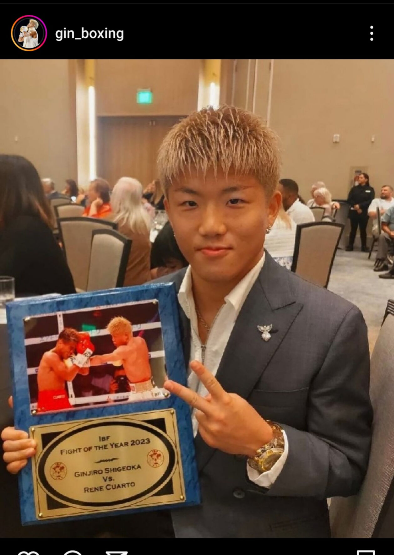23年のIBF年間最高試合に選出されたIBF世界ミニマム級王者重岡銀次朗（重岡のインスタグラムから）