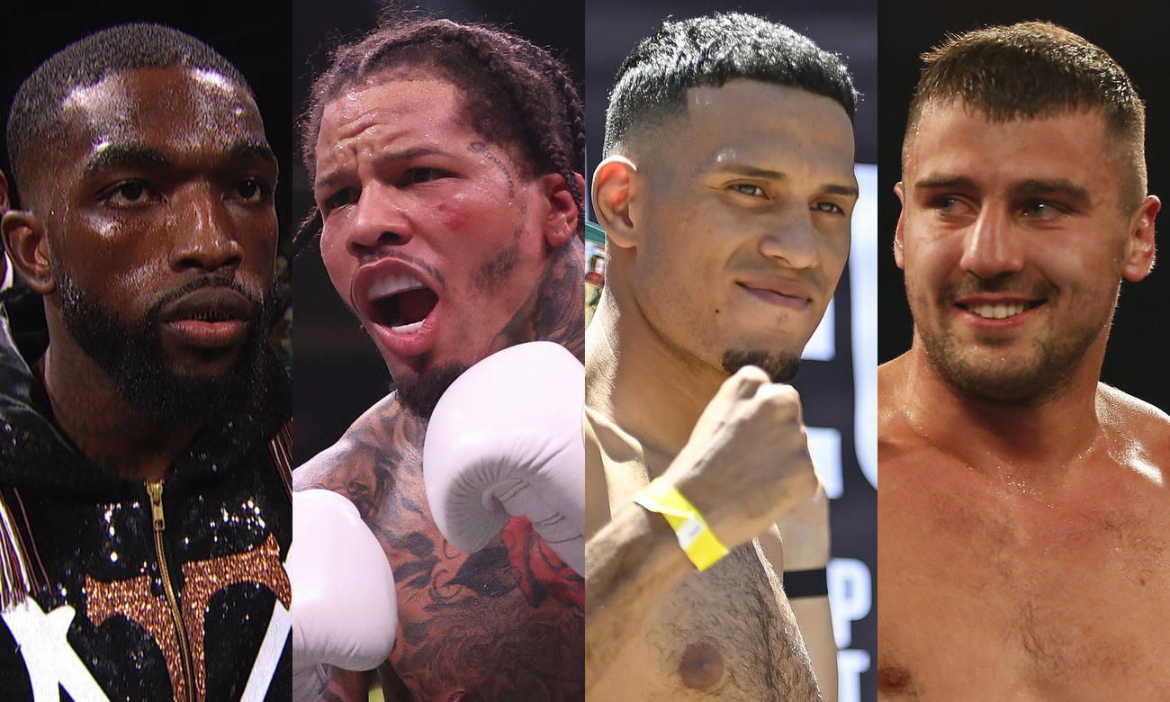6・16米ラスベガス興行に出場する選手たち。左端からフランク・マーティン、ジャーポンテイ・デービス、デビッド・ベナビデス、オレクサンダー・グボジーク（Getty Images）