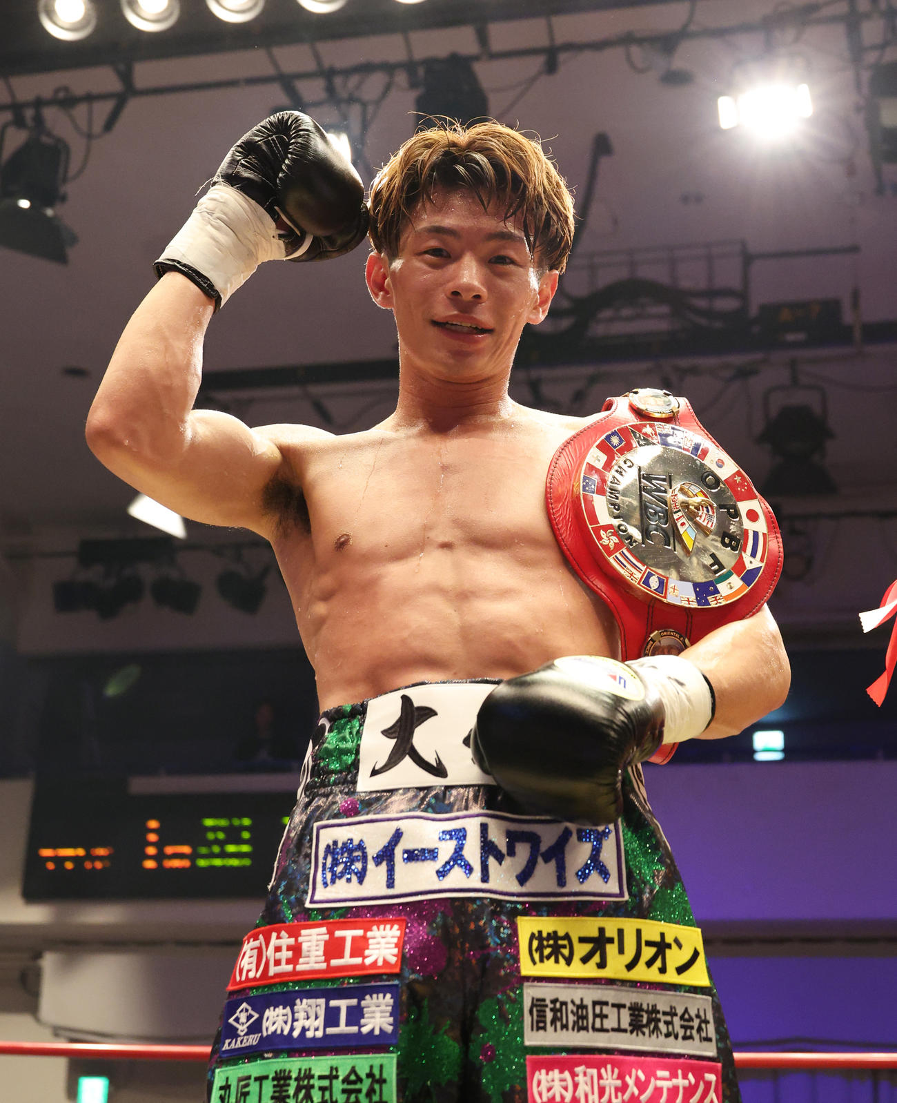 OPBF東洋太平洋スーパーフェザー級新王者に輝いた波田（撮影・中島郁夫）