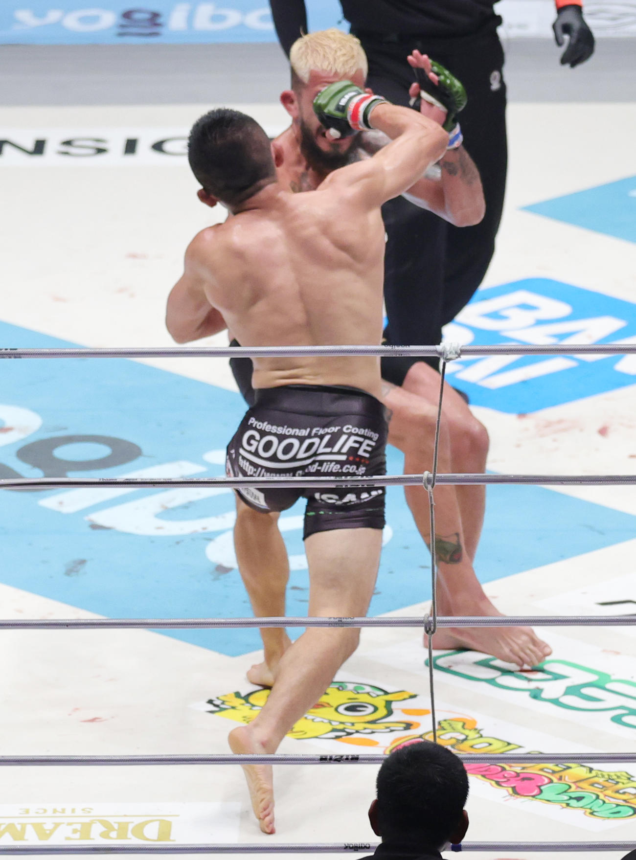3回、セルジオ・ペティス（奥）にパンチを見舞う堀口恭司（撮影・野上伸悟）