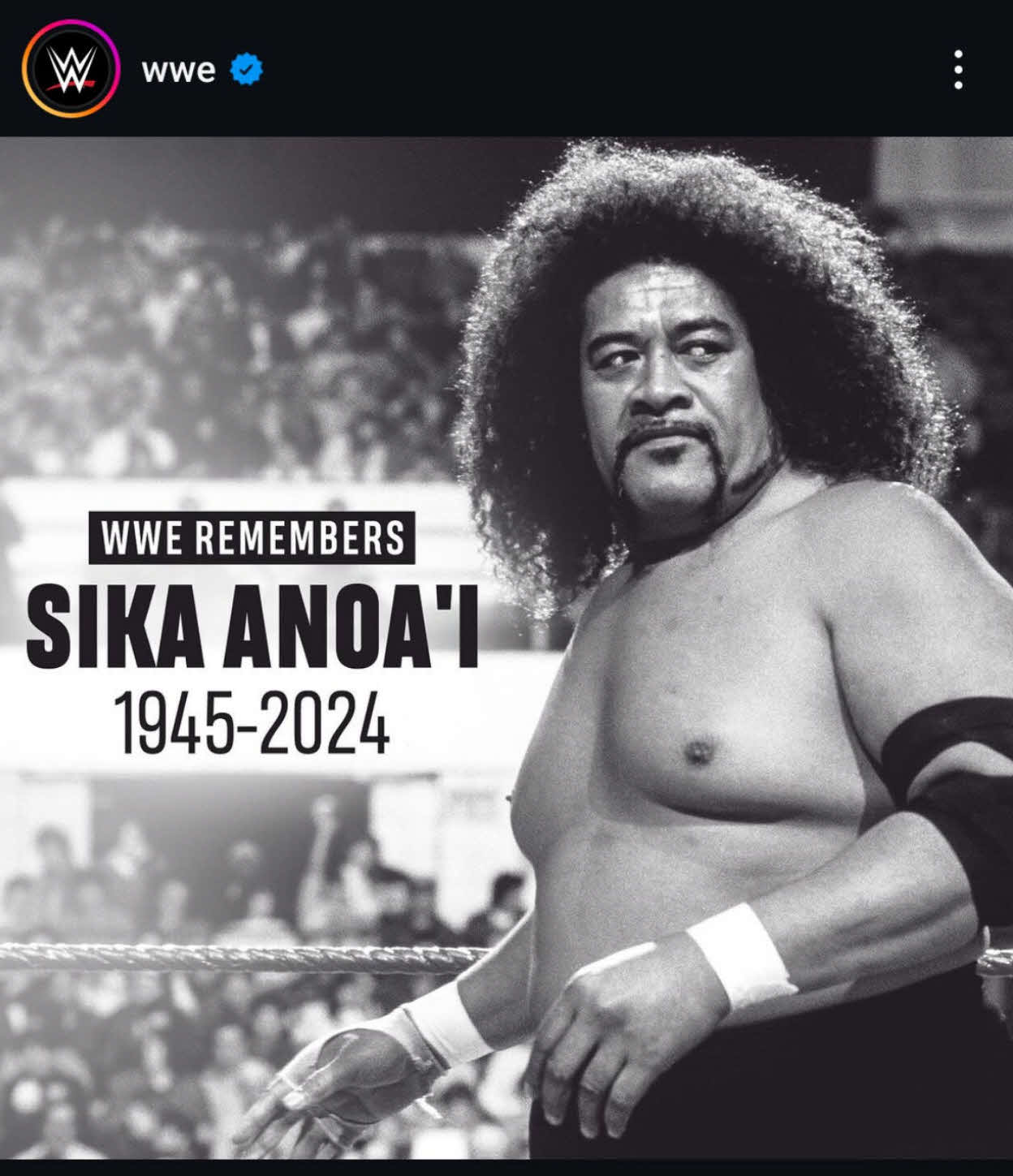 「南海の獣人」シカ・アノアイさんが死去。79歳だった（WWE公式インスタグラムから）