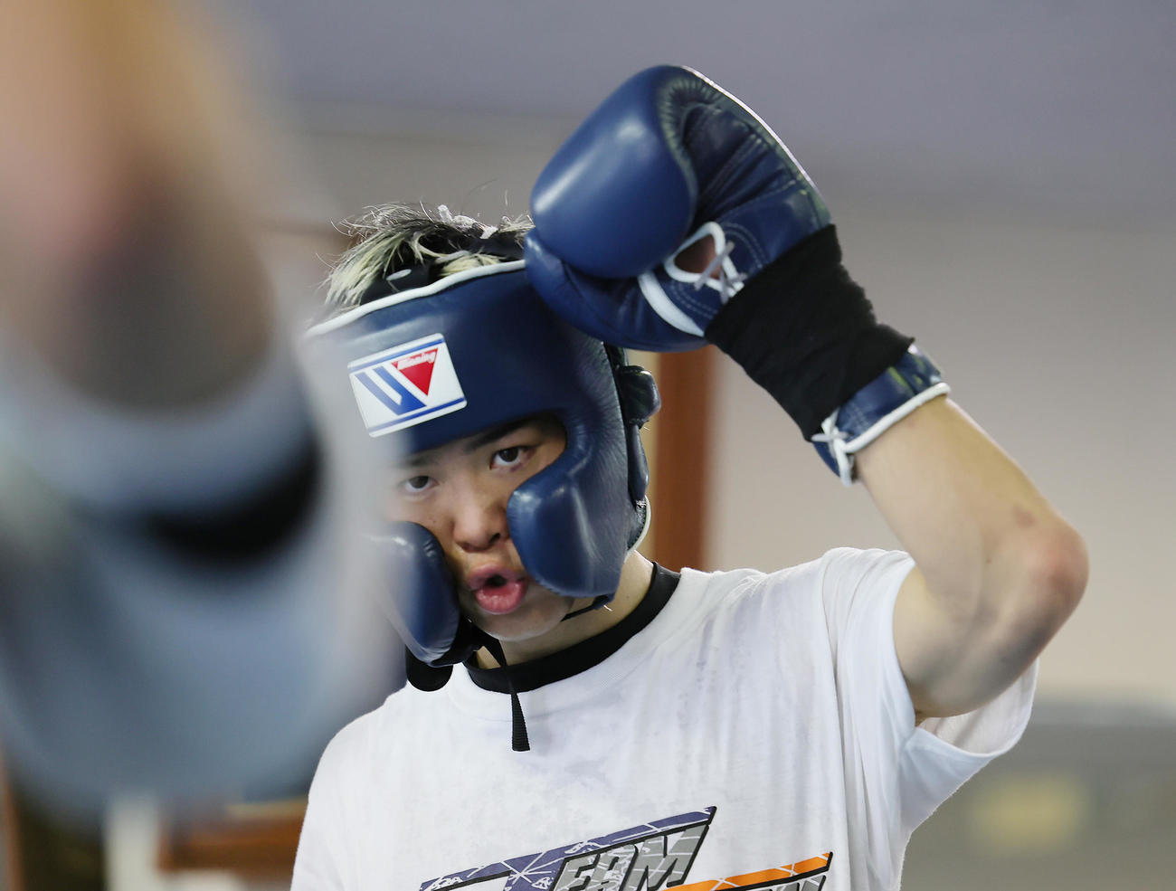 スパーリングに臨む那須川（撮影・足立雅史）