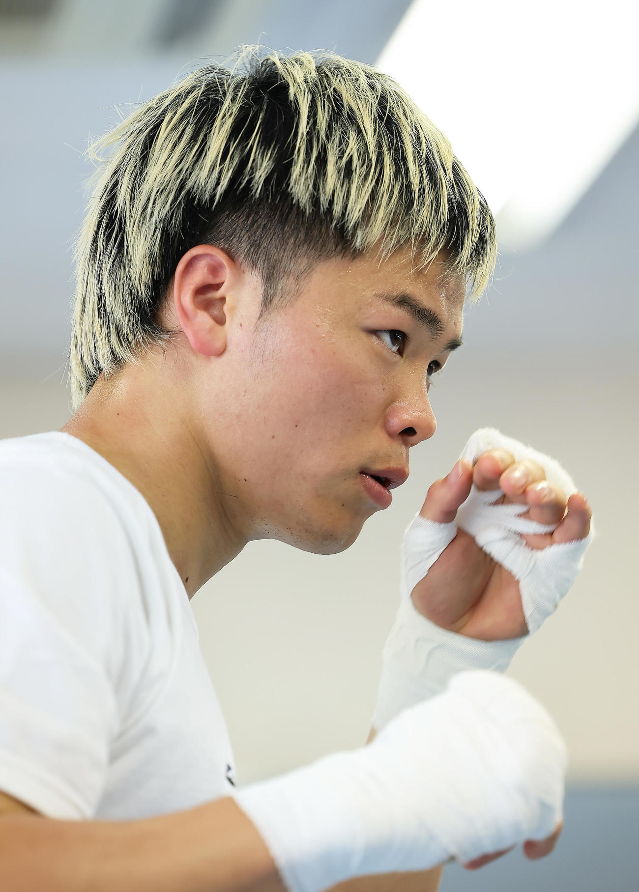 練習を公開した那須川（撮影・足立雅史）