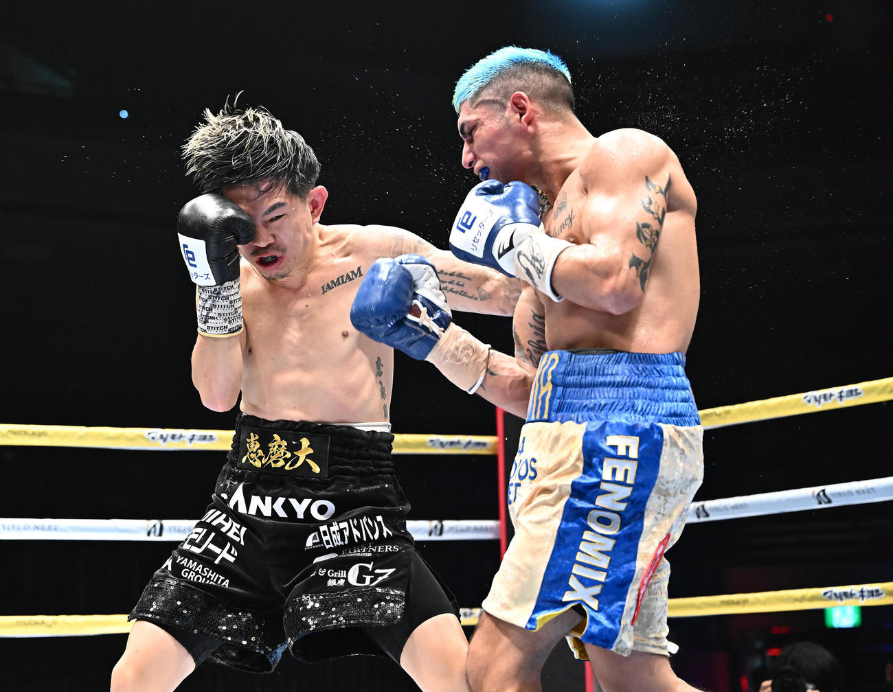 井岡一翔対フェルナンド・マルティネス　5回、打ち合う井岡（左）（撮影・滝沢徹郎）