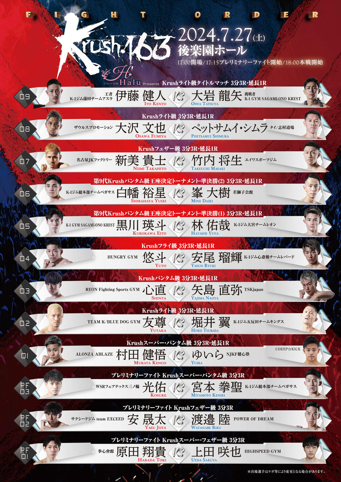 Krush163の試合順　（C）K－1