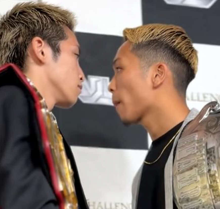 会見でにらみ合う壱（左）と嵐（KNOCK OUT公式Xから）