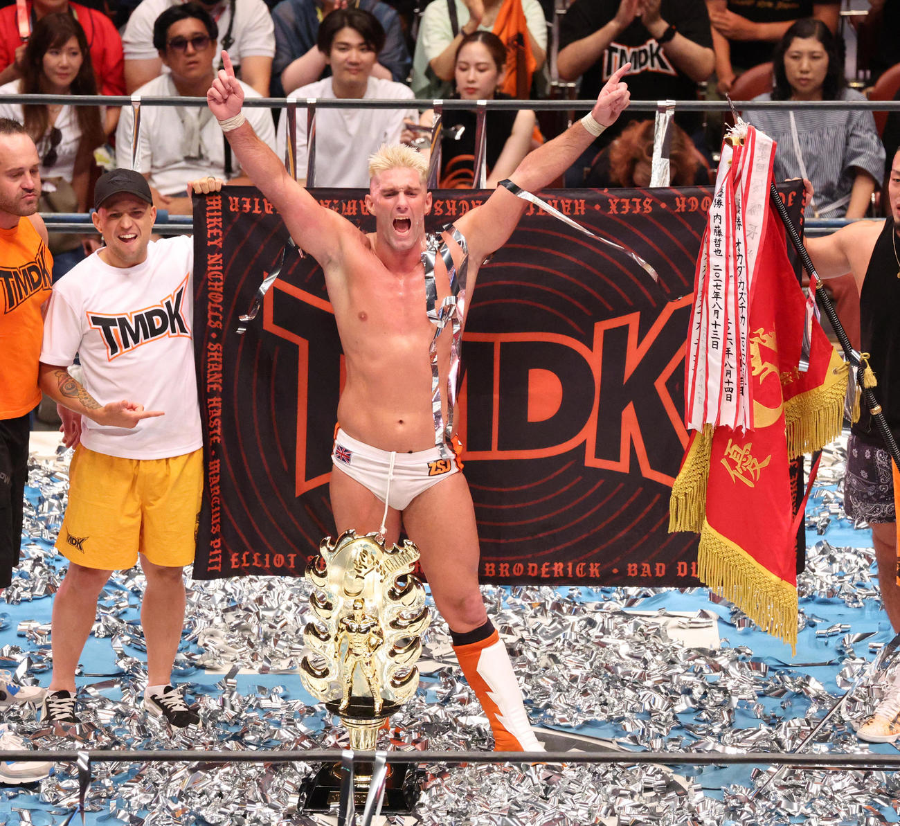G1 CLIMAX34を制し喜ぶザック・セイバーJr．（撮影・中島郁夫）