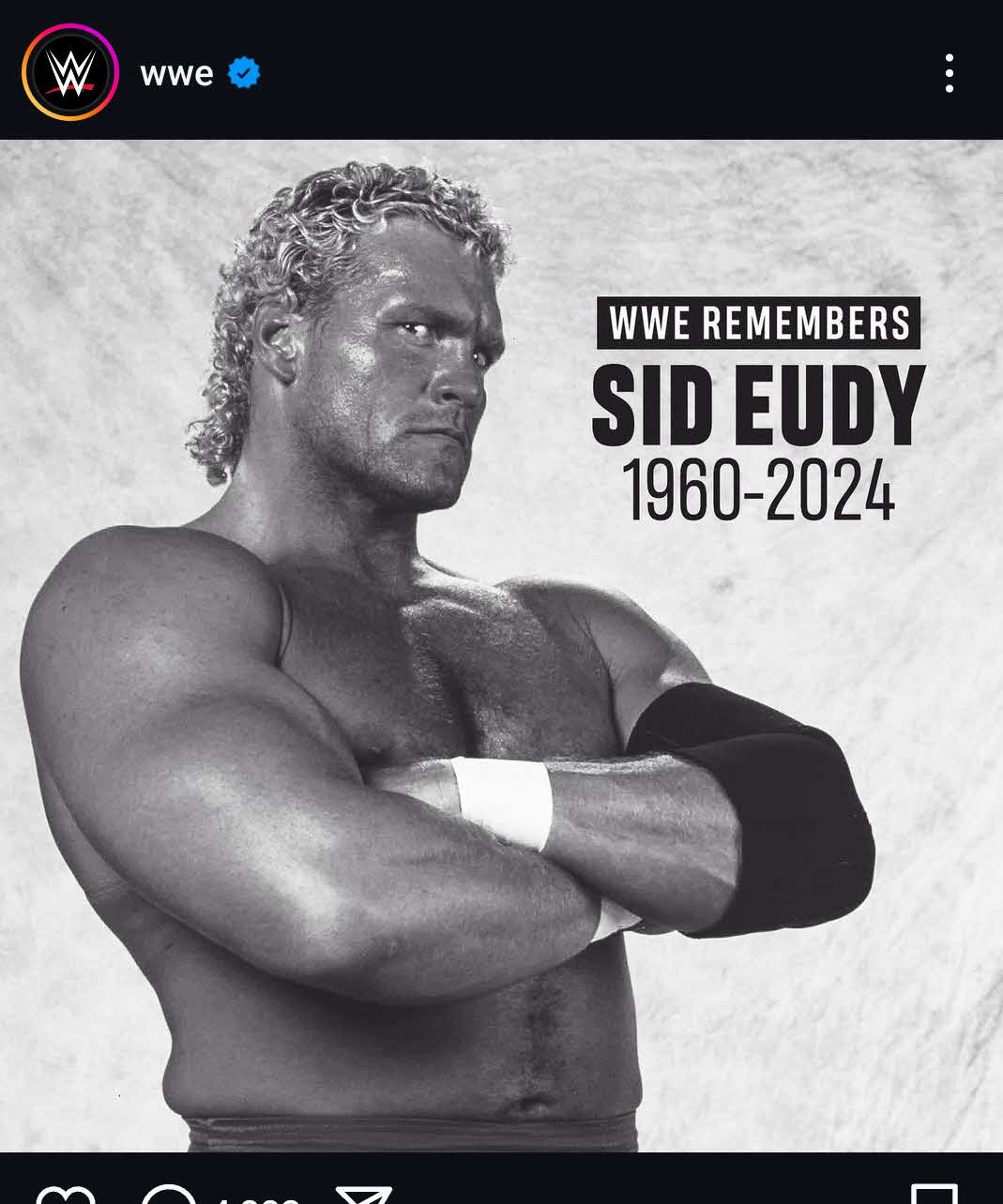 元WWFヘビー級王座2度戴冠のシッド・ビシャスさんの死去を追悼（WWE公式インスタグラム）