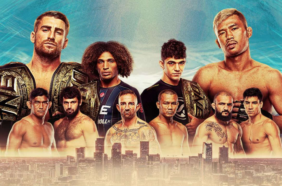ONEデンバー大会のメインイベントでスーパーレック（右上）がハガティー（左上）に挑む（C）ONE Championship