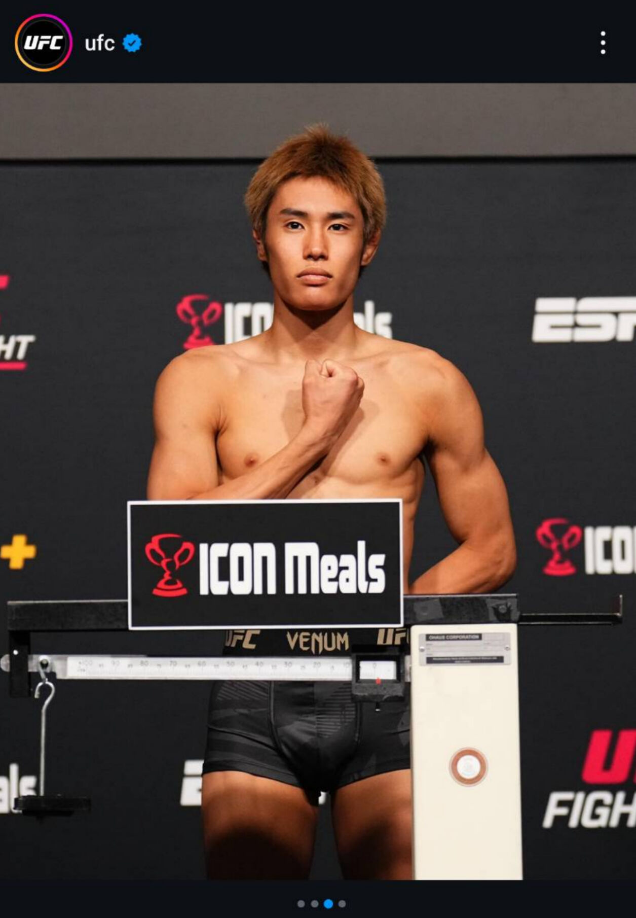 UFCフライ級1位ブランドン・ロイバル戦との上位ランカー対決へ、計量クリアした同級5位平良達郎（UFC公式インスタグラムから）