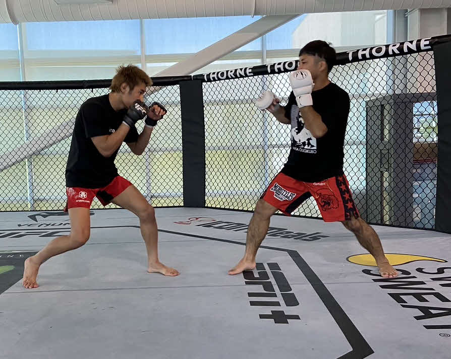 UFCフライ級1位ブランドン・ロイバル戦に向け、最終調整する同級2位平良達郎（左）（セカンドキャリア提供）