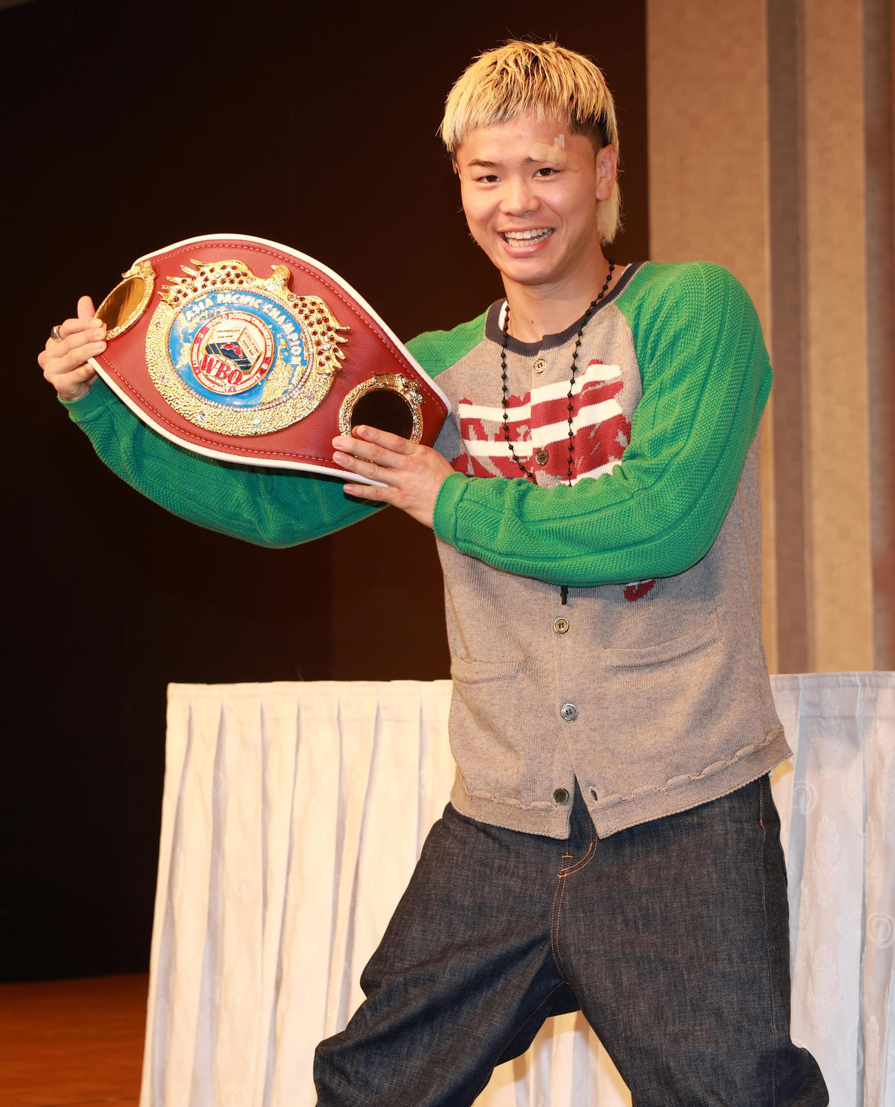 会見を行ったWBOアジア・パシフィック・バンタム級王者の那須川天心（撮影・野上伸悟）