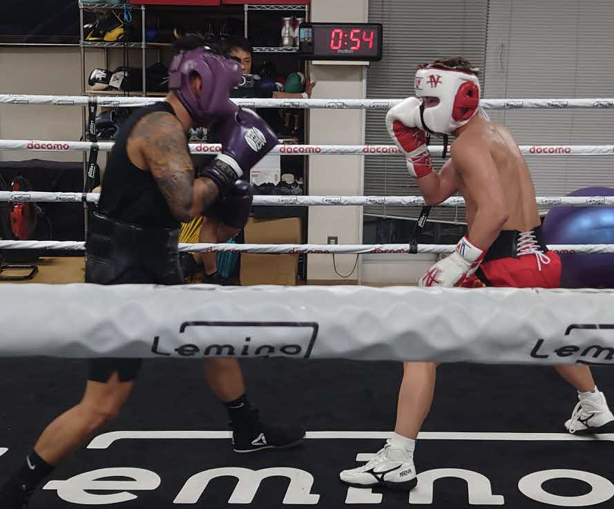 レオン（左）とスパーリングに取り組む井上（大橋ジム提供）