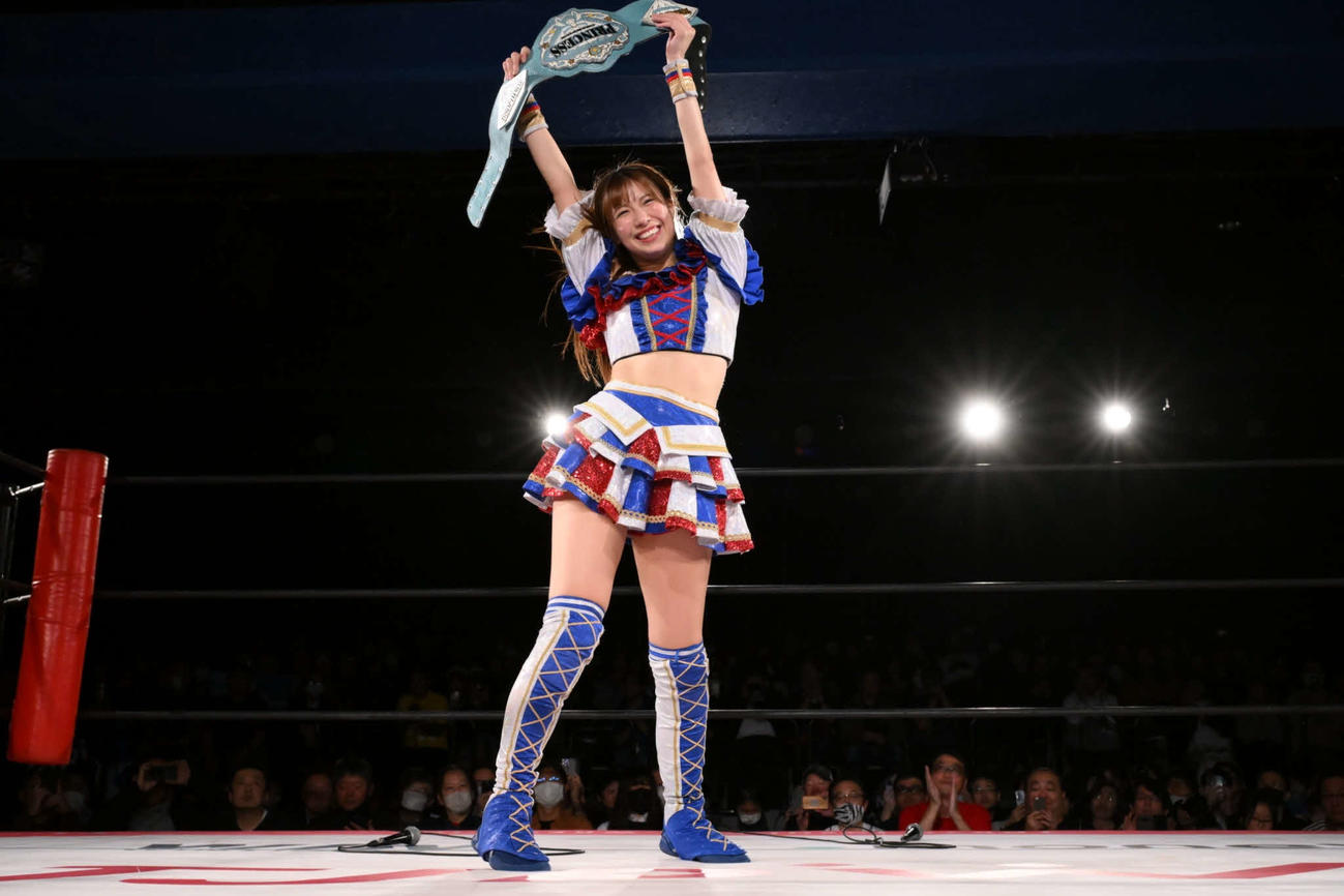 6度目の防衛を果たした荒井優希　（C）TJPW