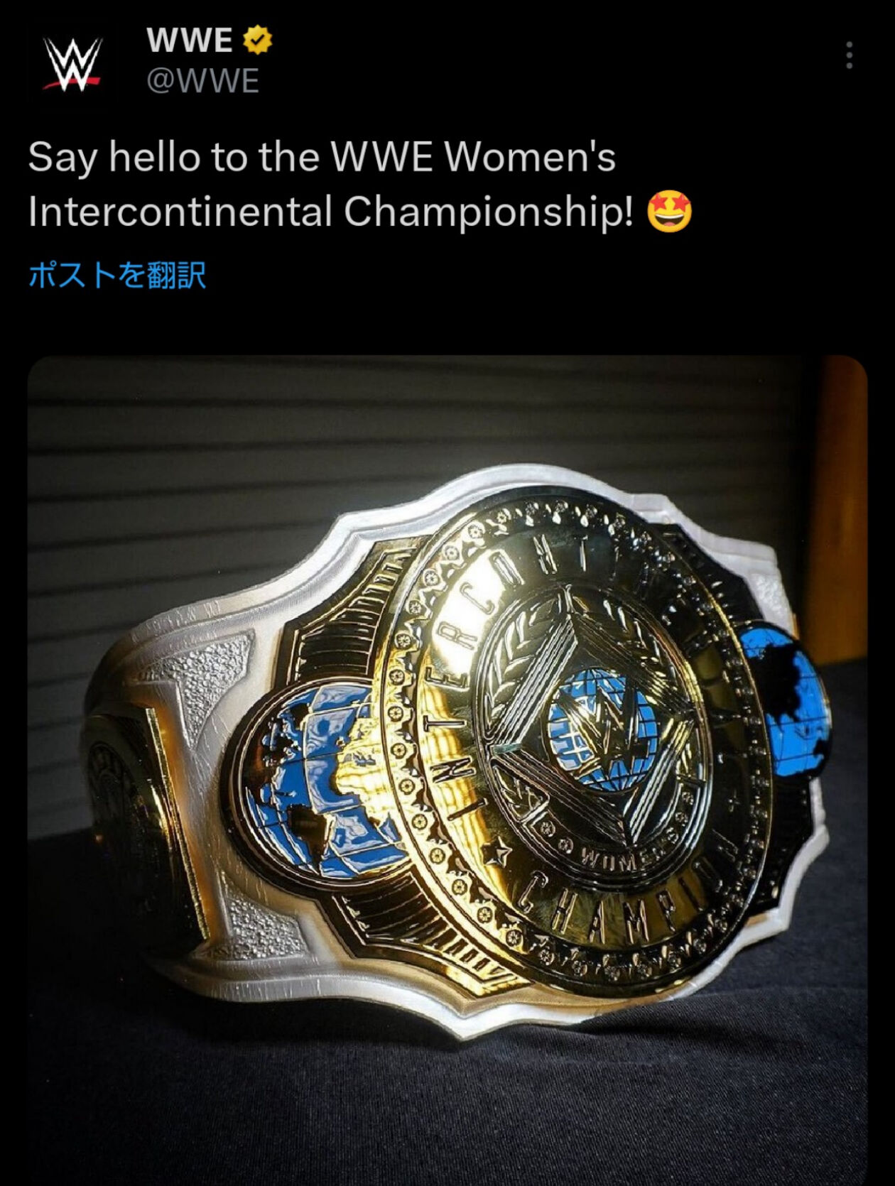 ロウ大会でお披露目されたWWE女子インターコンチネンタル王座ベルト（WWE公式Xから）