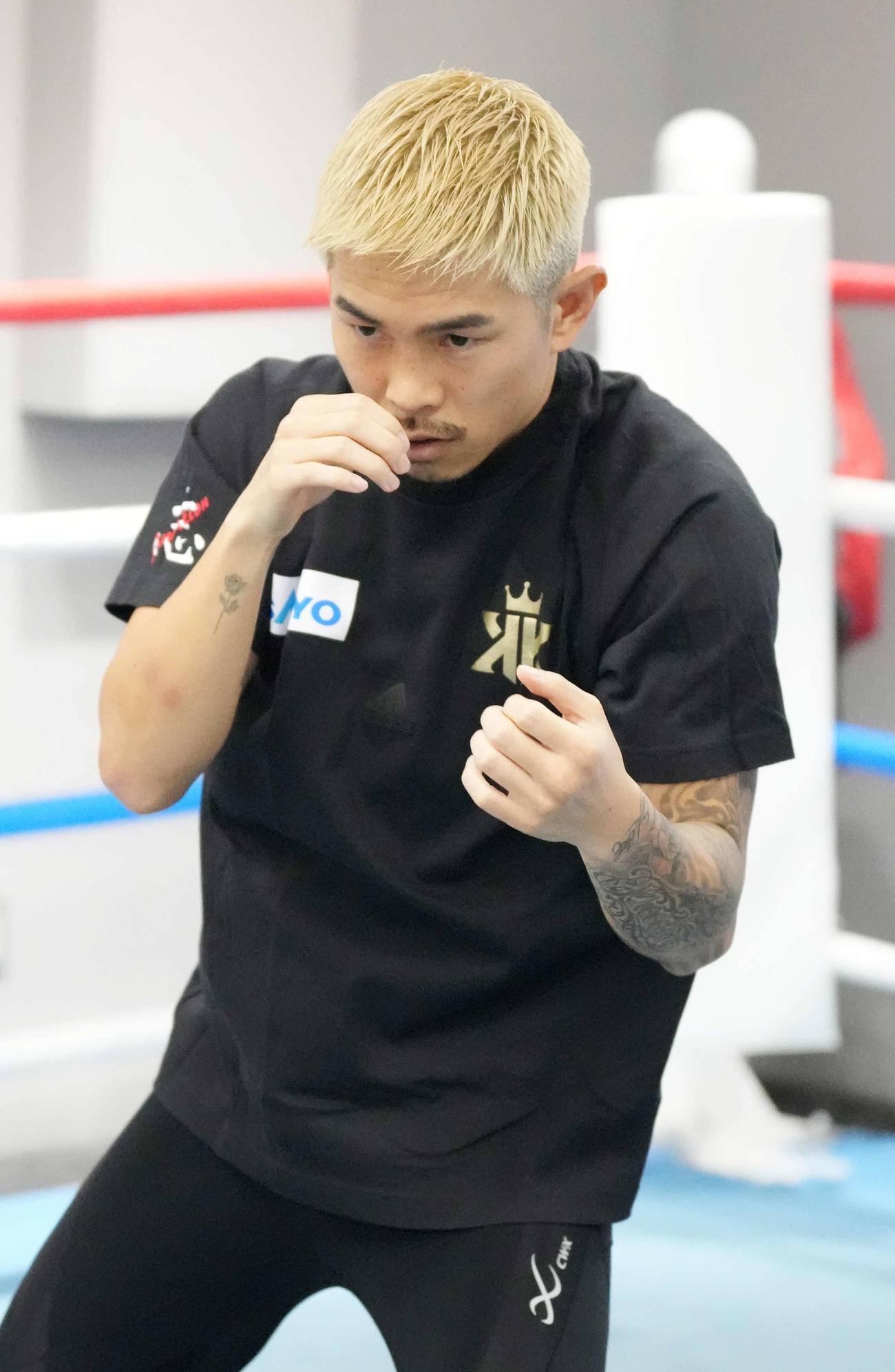 公開練習でシャドーボクシングを披露する井岡（撮影・小沢裕）