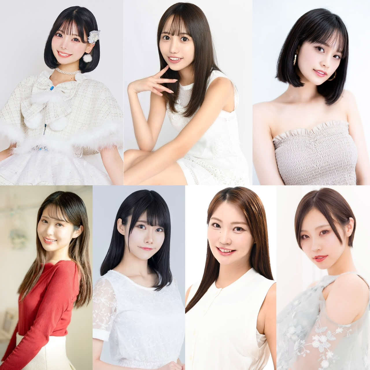 KNOCK OUTは「KNOCK OUTガールズ2025」として既存の3人に加えて、新メンバー4人を発表した。（上段左から）既存の米倉みゆ、弓川いち華、チュアン梨砂子。（下段左から）新メンバーの神楽坂茜、桃里れあ、倉町はんな、有栖未桜（KNOCK OUT公式サイトから）