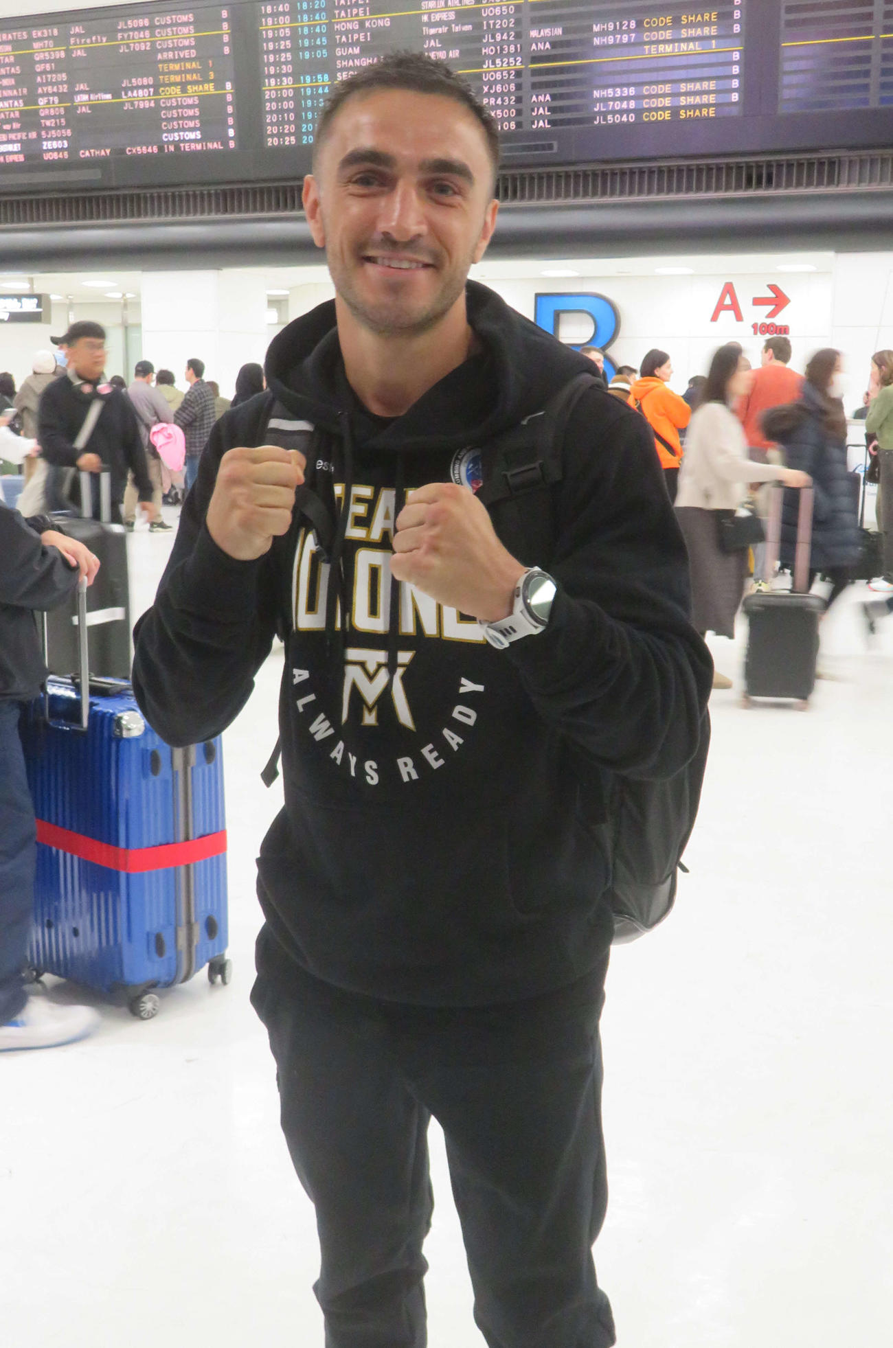 24日に那須川天心と対戦する前WBO世界バンタム王者ジェーソン・モロニーが来日（2025年2月16日撮影）