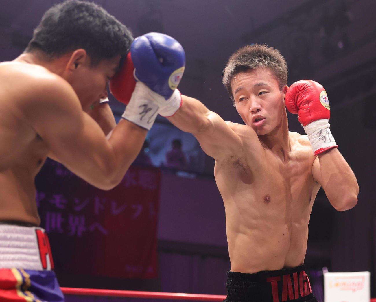 1回、ピニリ（左）にパンチを繰り出す今永（撮影・野上伸悟）