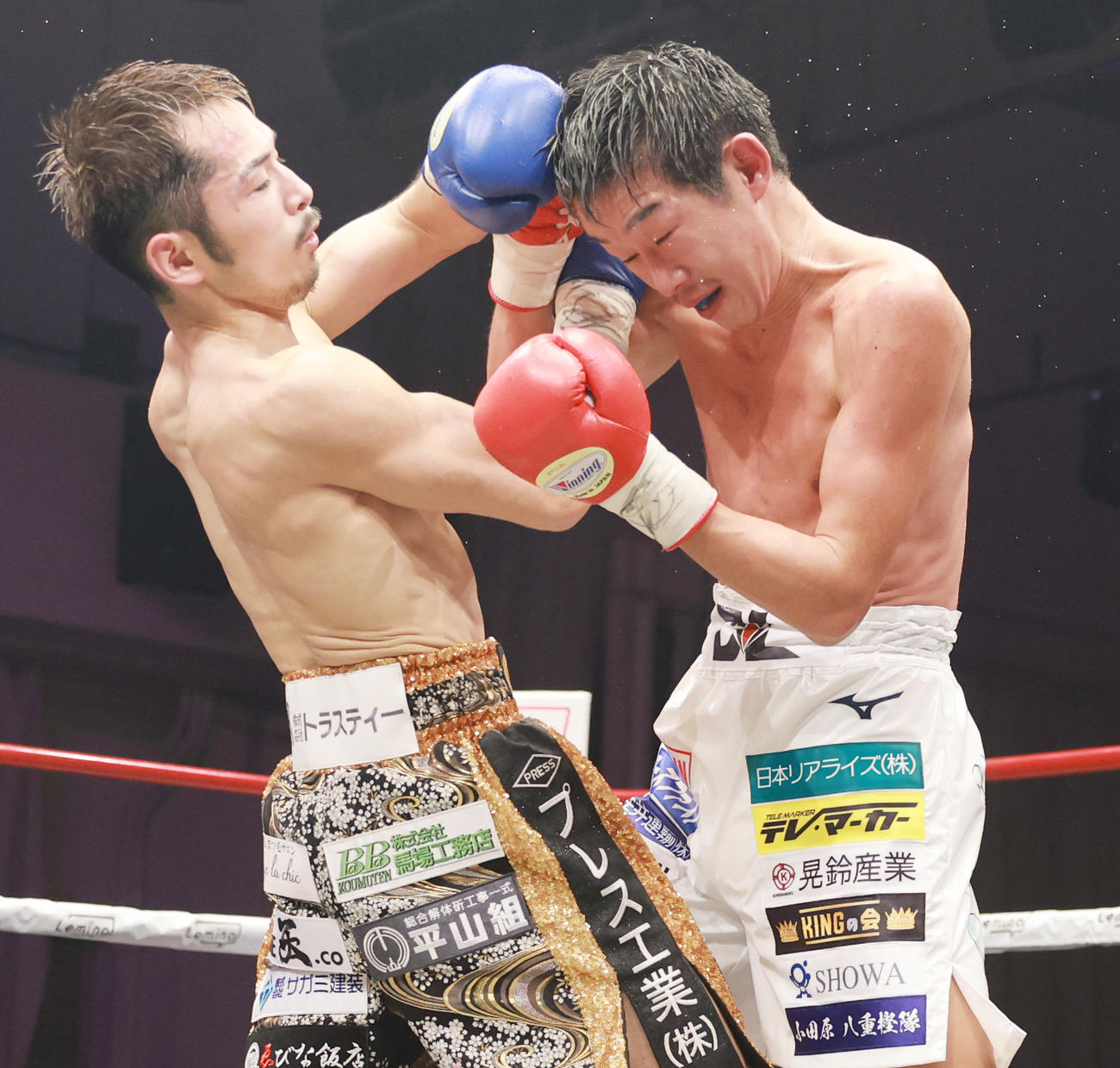10回、打ちあう阿部（左）と清水（撮影・野上伸悟）