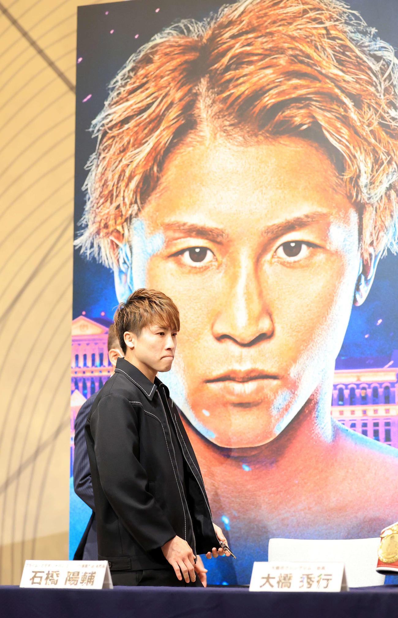 4団体統一世界スーパーバンタム級タイトルマッチ「井上尚弥　in　ラスベガス」の会見で登壇する井上（撮影・浅見桂子）