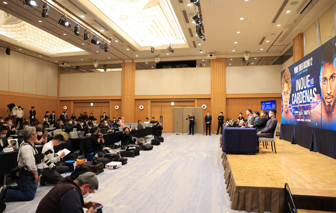 4団体統一世界スーパーバンタム級タイトルマッチ「井上尚弥　in　ラスベガス」会見には大勢の報道陣が集まった（撮影・浅見桂子）