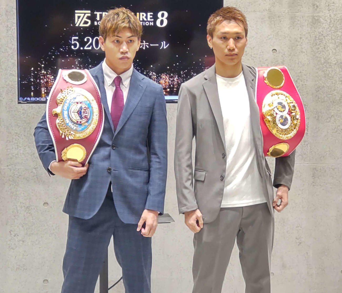 5・20後楽園で激突するWBOアジア・パシフィック・スーパーバンタム級王者村田昴（左）と元IBF世界同級王者小国以載
