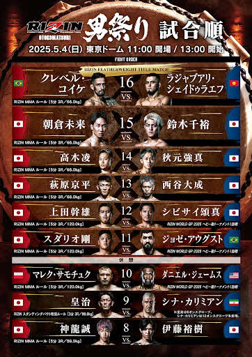 RIZIN男祭りの試合順が発表された（C）RIZIN FF