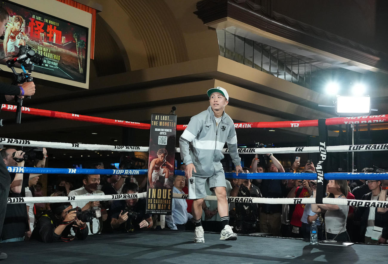 ラスベガスMGMグランドで行われるイベントに登場する井上（撮影・菅敏）