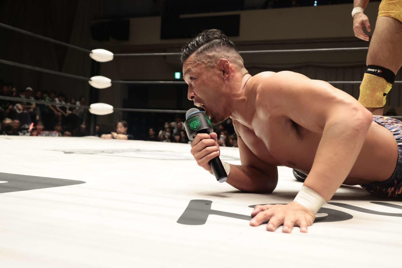タッグ王座挑戦を直訴した稲葉大樹だったが…（C）プロレスリング・ノア