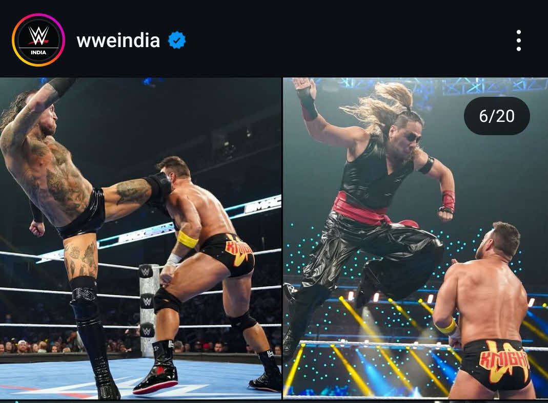 MITB男子ラダー予選に出場した中邑真輔（右写真の右）（WWEインド公式インスタグラムから）