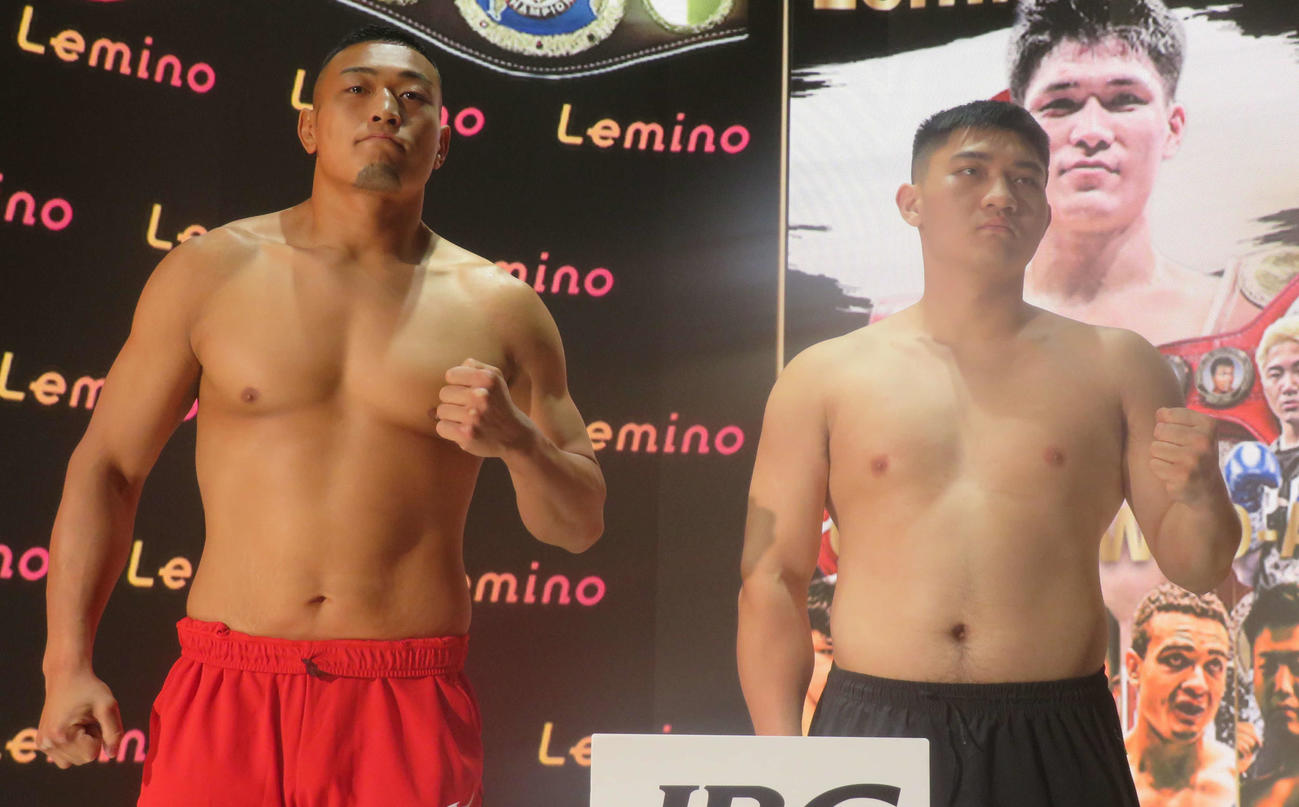 アジアヘビー級チャレンジカップ開幕戦に臨む元K－1戦士の星龍之介（左）。右は対戦相手のファン・ジャーイー