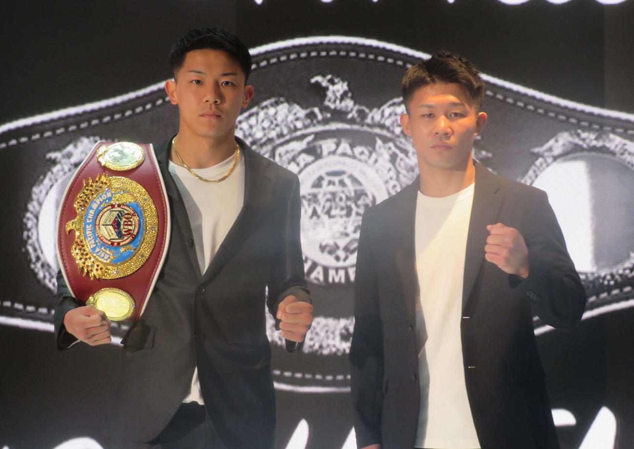 7・31後楽園で激突するWBOアジア・パシフィック・スーパーフェザー級王者渡辺海（左）と同級4位斎藤麗王