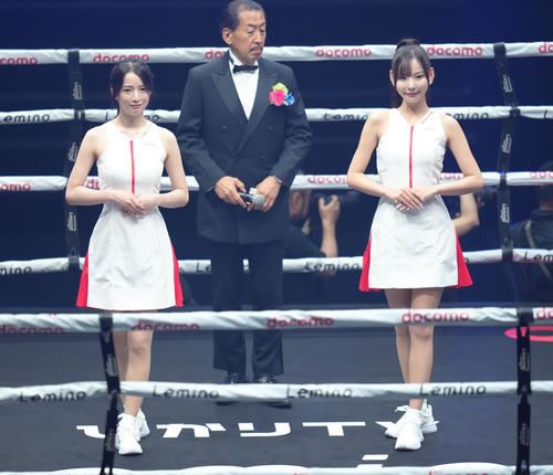 大会のラウンドガール（撮影・足立雅史）