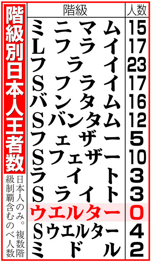 【イラスト】階級別日本人王者数