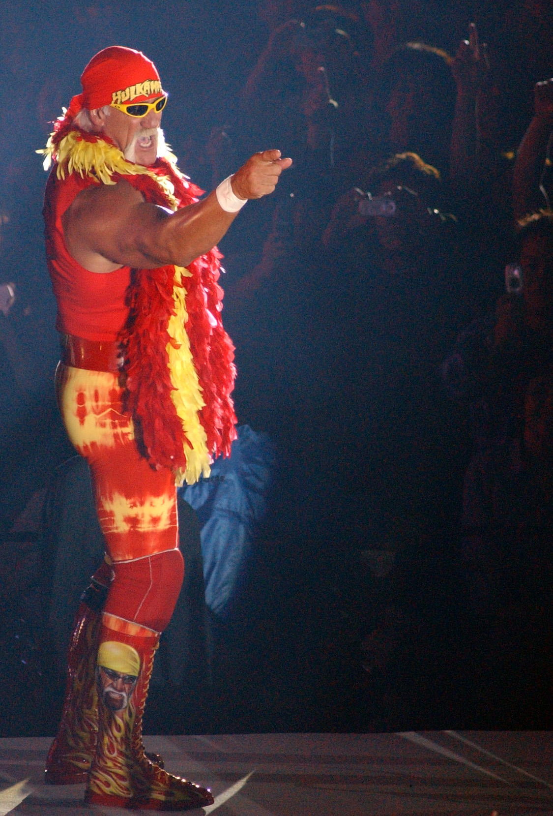 新日本東京ドーム大会　蝶野正洋対ハルク・ホーガン　ハルカマニアックス・スタイルで決め入場するハルク・ホーガン＝東京・東京ドーム（2003年10月13日）