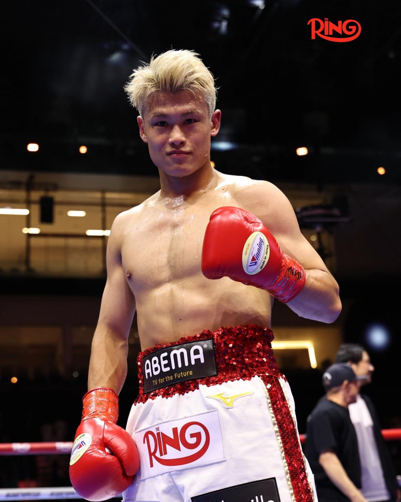 3回TKO勝利を飾ったWBA世界スーパーフェザー級3位の堤駿斗（ザ・リング公式Xから）