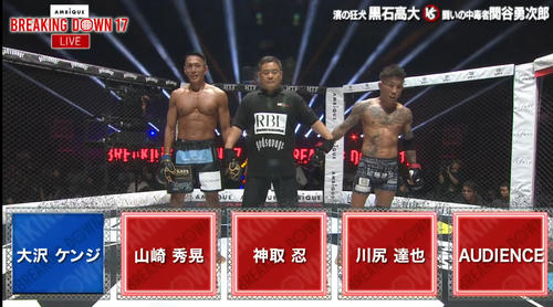 関谷勇次郎が黒石高大に判定勝ち（BreakingDown LIVEより）